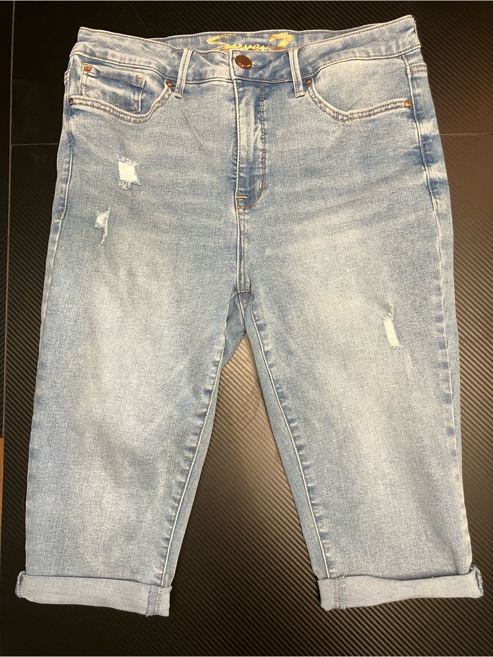 Seven7 Light Blue Cropped Distressed Jeans